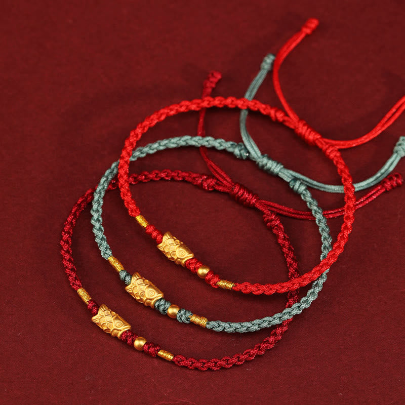 Pulsera trenzada hecha a mano con Buddha Stones, oro 999, protección de la suerte y pez koi - image 1