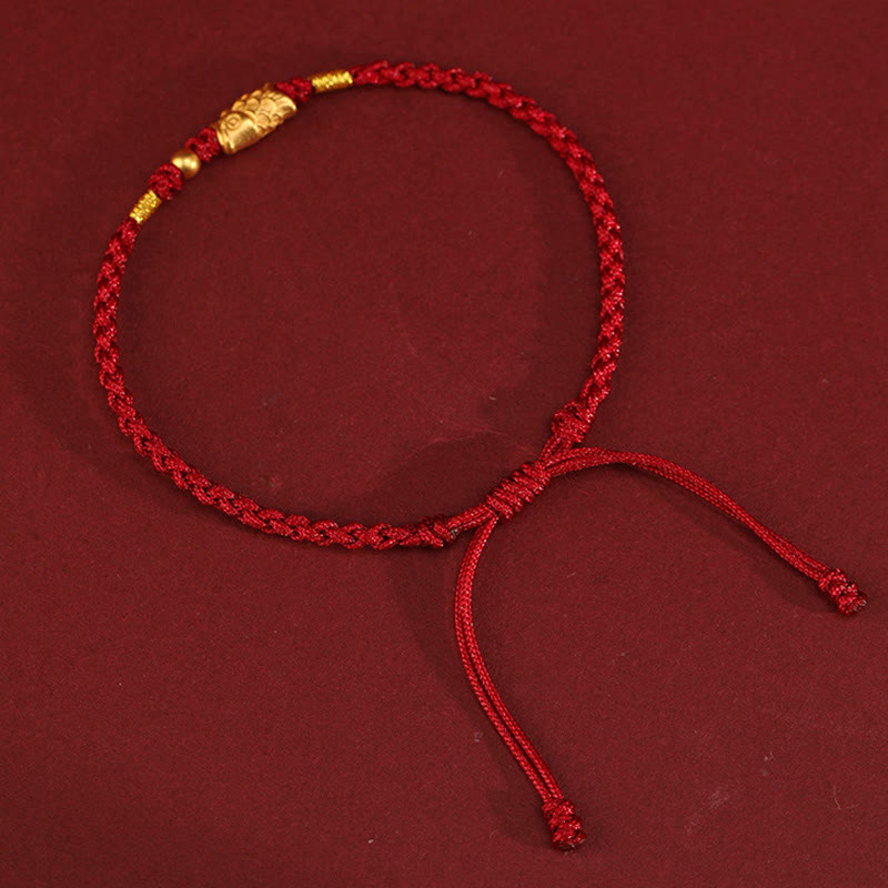 Pulsera trenzada hecha a mano con Buddha Stones, oro 999, protección de la suerte y pez koi