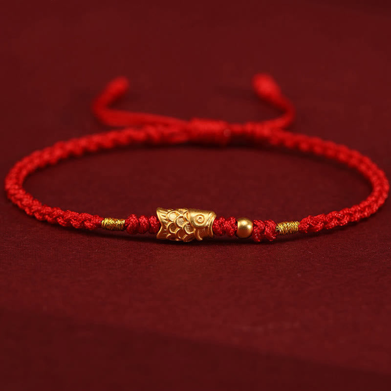 Pulsera trenzada hecha a mano con Buddha Stones, oro 999, protección de la suerte y pez koi - Rojo (circunferencia de la muñeca: 14-18 cm) - image 10