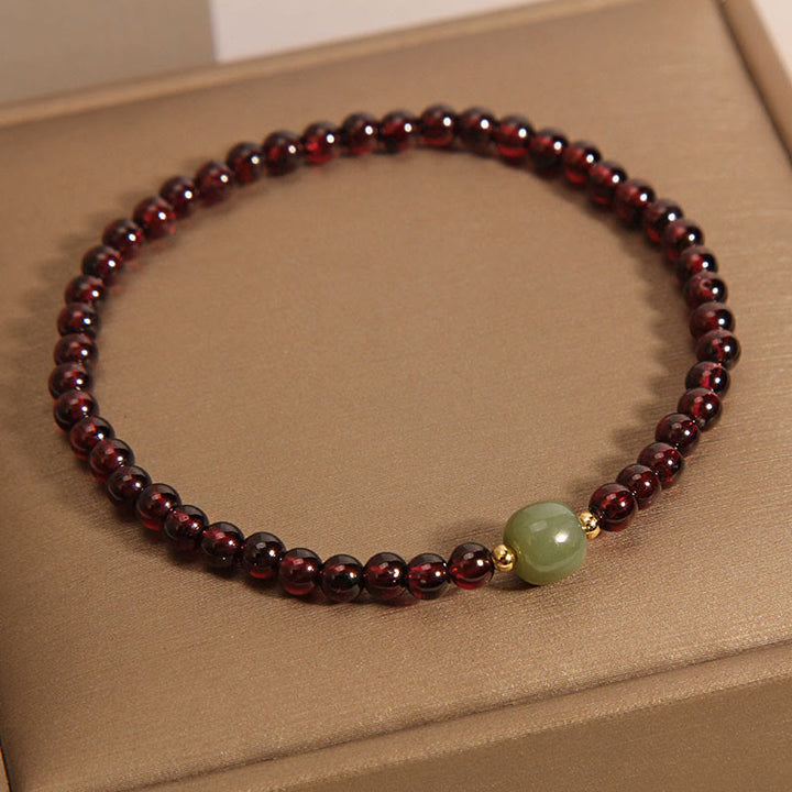 Pulsera de estabilidad con cuentas de jade hetiano y granate ultrafino de 3 mm de Buddha Stones