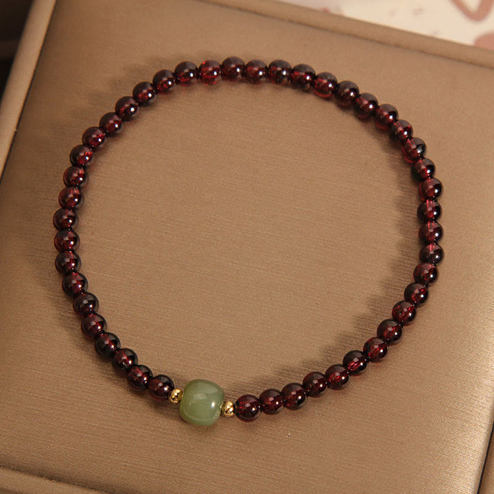 Pulsera de estabilidad con cuentas de jade hetiano y granate ultrafino de 3 mm de Buddha Stones
