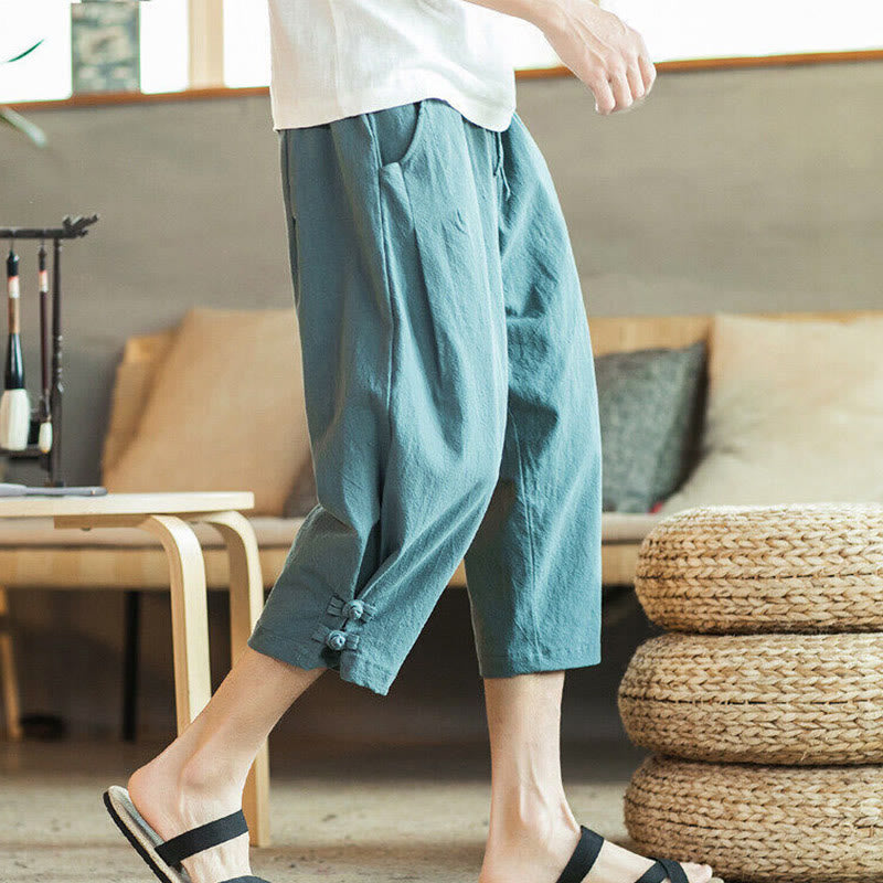 Pantalones harén cortos de algodón con bordado de grullas y Buddha Stones para hombre con bolsillos - image 2