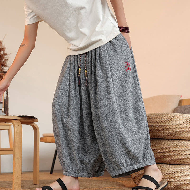 Pantalones harén cortos hasta el tobillo con bordado de personajes de verano de Buddha Stones y cordón ajustable para hombre con bolsillos - image 5