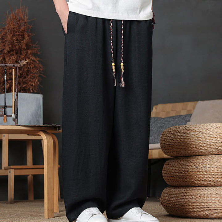 Pantalones casuales con diseño de cordón y bolsillos de Buddha Stones para hombre. - Negro - US/UK/AU46, EU56 (5XL) - image 31