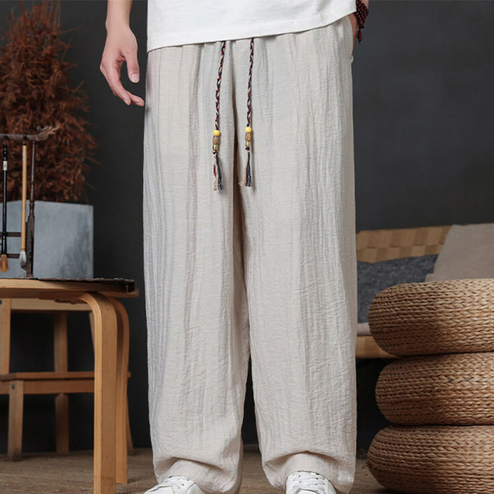 Pantalones casuales con diseño de cordón y bolsillos de Buddha Stones para hombre. - Lino - US/UK/AU46, EU56 (5XL) - image 11