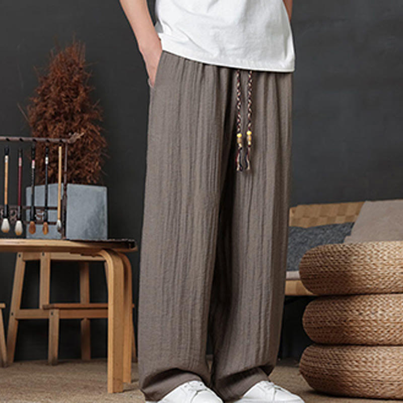 Pantalones casuales con diseño de cordón y bolsillos de Buddha Stones para hombre. - image 6