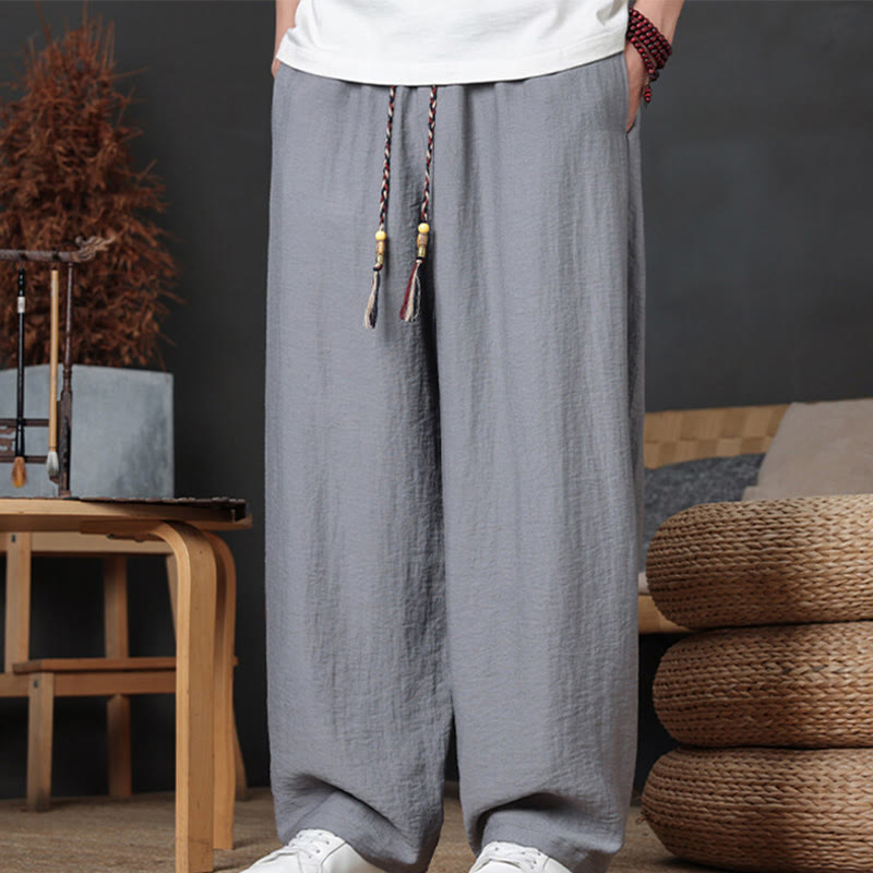 Pantalones casuales con diseño de cordón y bolsillos de Buddha Stones para hombre. - image 25