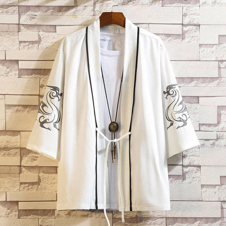 Chaqueta tipo kimono para hombre con bordado de Buddha Stones, dragón, fénix, nubes auspiciosas, olas, hojas y grullas. - Dragón Blanco-Blanco - US/UK/AU46, EU56 (5XL) - image 8