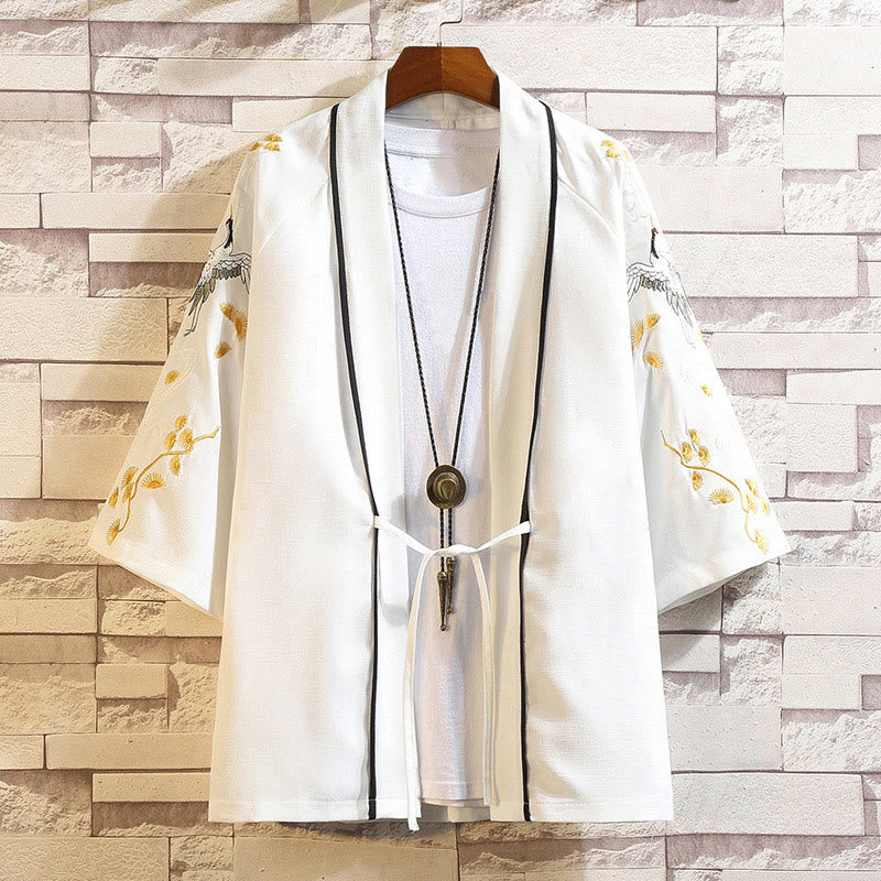 Chaqueta tipo kimono para hombre con bordado de Buddha Stones, dragón, fénix, nubes auspiciosas, olas, hojas y grullas. - Grulla blanca-Blanco - US/UK/AU46, EU56 (5XL) - image 43