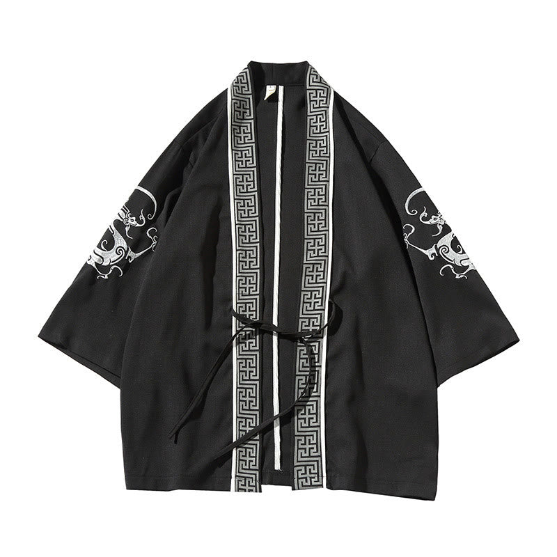 Chaqueta tipo kimono para hombre con bordado de Buddha Stones, dragón, fénix, nubes auspiciosas, olas, hojas y grullas. - image 2