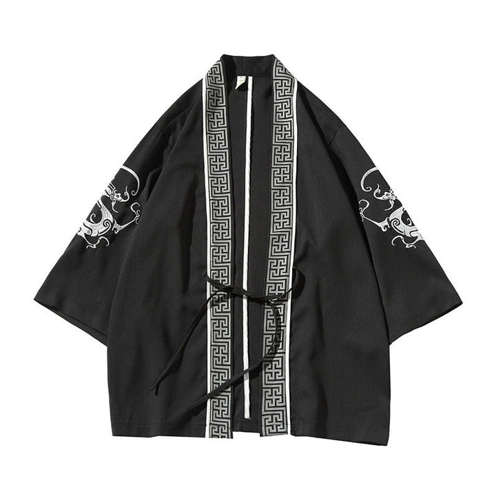 Chaqueta tipo kimono para hombre con bordado de Buddha Stones, dragón, fénix, nubes auspiciosas, olas, hojas y grullas. - image 2