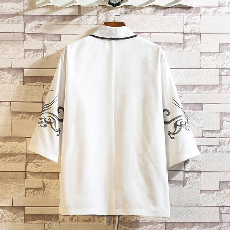 Chaqueta tipo kimono para hombre con bordado de Buddha Stones, dragón, fénix, nubes auspiciosas, olas, hojas y grullas. - image 9