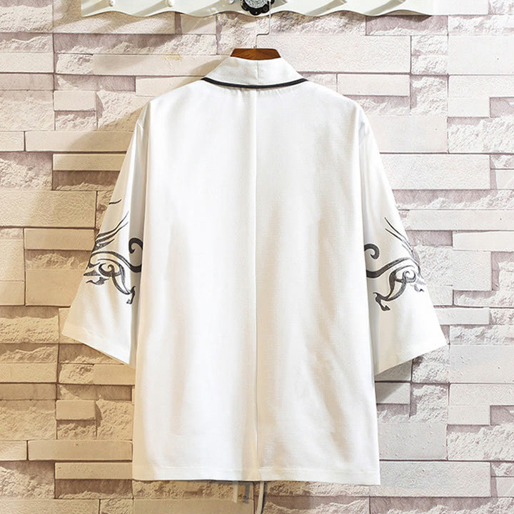 Chaqueta tipo kimono para hombre con bordado de Buddha Stones, dragón, fénix, nubes auspiciosas, olas, hojas y grullas. - image 9