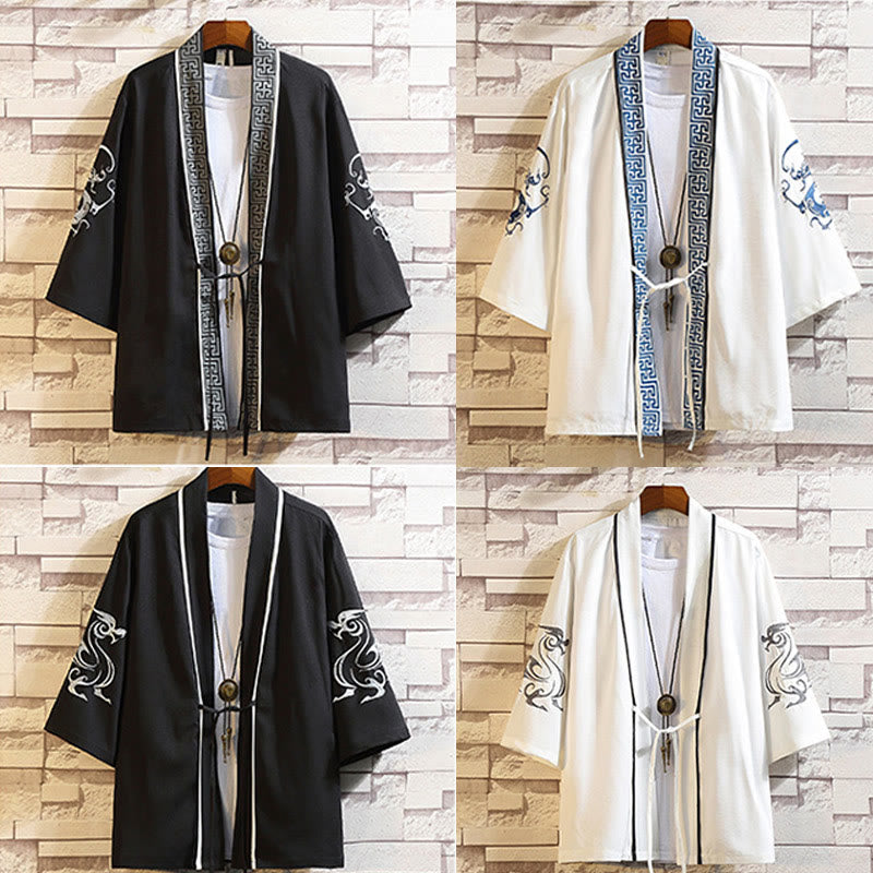 Chaqueta tipo kimono para hombre con bordado de Buddha Stones, dragón, fénix, nubes auspiciosas, olas, hojas y grullas. - image 45