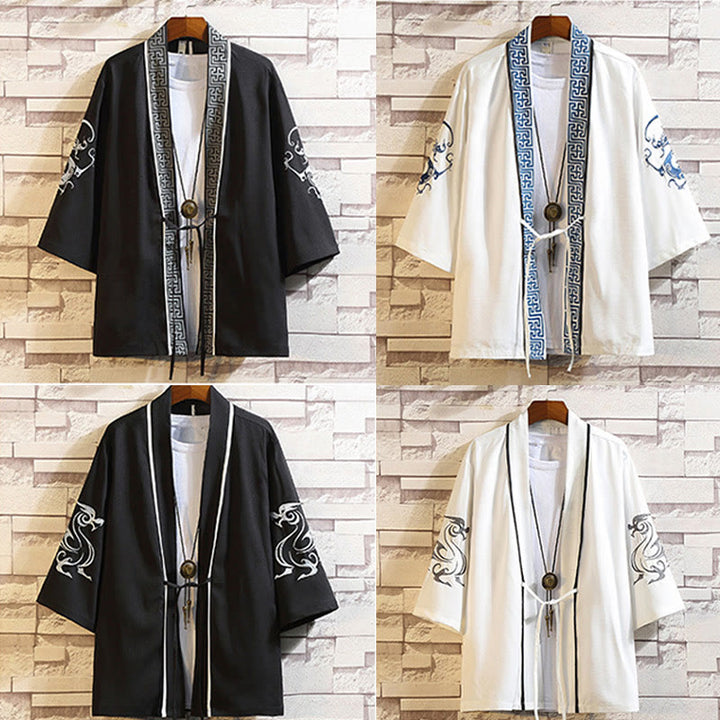 Chaqueta tipo kimono para hombre con bordado de Buddha Stones, dragón, fénix, nubes auspiciosas, olas, hojas y grullas. - image 45
