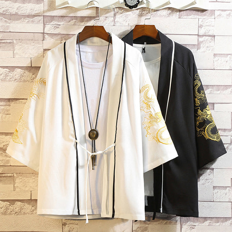 Chaqueta tipo kimono para hombre con bordado de Buddha Stones, dragón, fénix, nubes auspiciosas, olas, hojas y grullas. - image 36