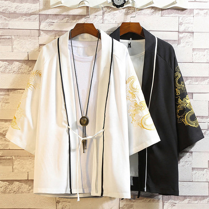 Chaqueta tipo kimono para hombre con bordado de Buddha Stones, dragón, fénix, nubes auspiciosas, olas, hojas y grullas. - image 36