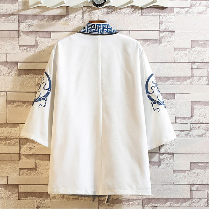 Chaqueta tipo kimono para hombre con bordado de Buddha Stones, dragón, fénix, nubes auspiciosas, olas, hojas y grullas. - image 4