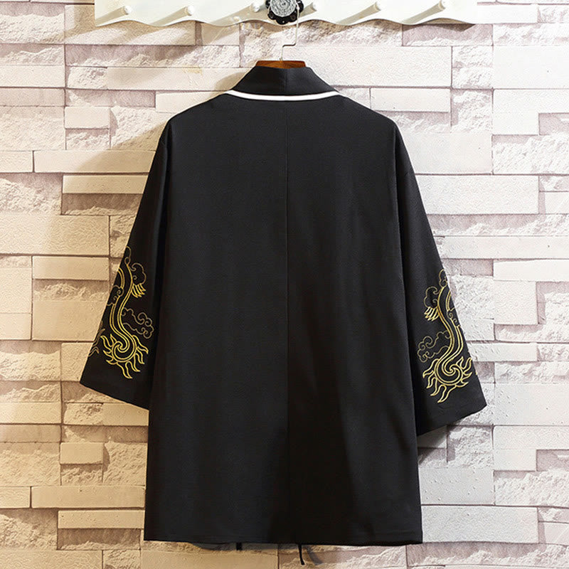 Chaqueta tipo kimono para hombre con bordado de Buddha Stones, dragón, fénix, nubes auspiciosas, olas, hojas y grullas. - image 11