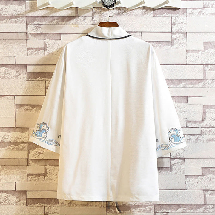 Chaqueta tipo kimono para hombre con bordado de Buddha Stones, dragón, fénix, nubes auspiciosas, olas, hojas y grullas. - image 40