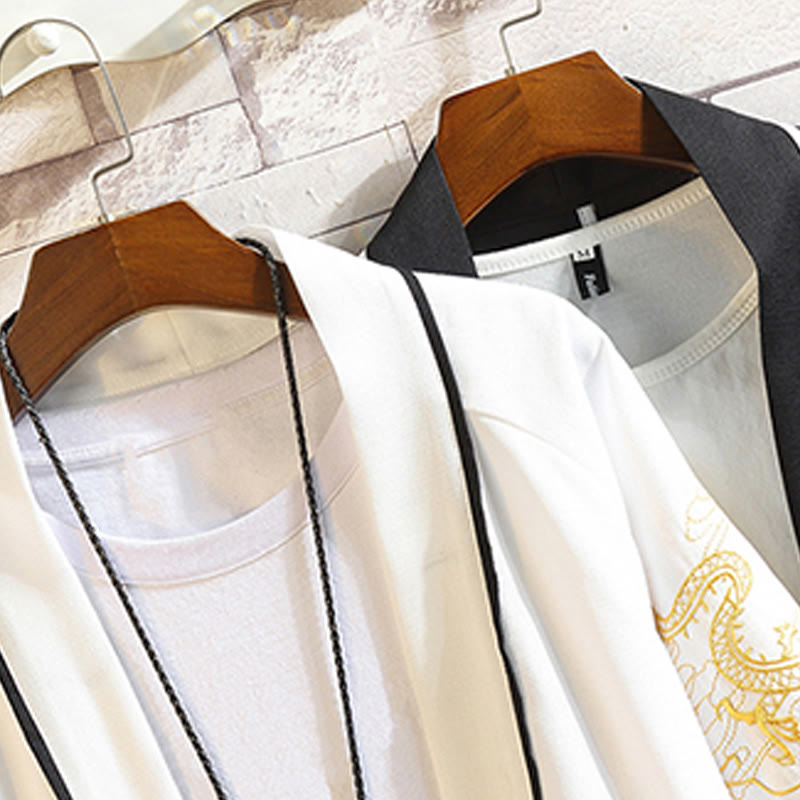 Chaqueta tipo kimono para hombre con bordado de Buddha Stones, dragón, fénix, nubes auspiciosas, olas, hojas y grullas. - image 33