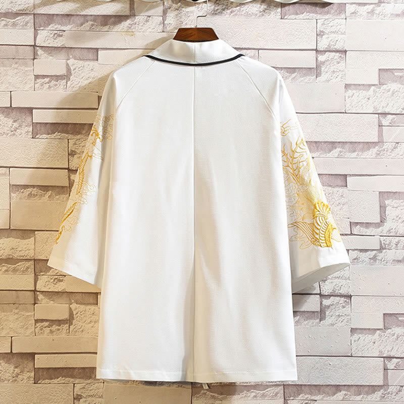 Chaqueta tipo kimono para hombre con bordado de Buddha Stones, dragón, fénix, nubes auspiciosas, olas, hojas y grullas. - image 21