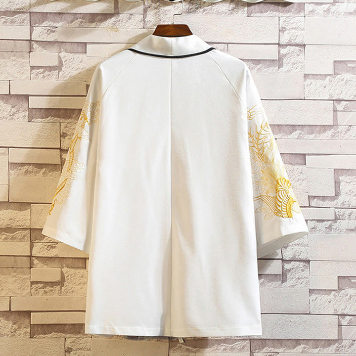 Chaqueta tipo kimono para hombre con bordado de Buddha Stones, dragón, fénix, nubes auspiciosas, olas, hojas y grullas. - image 21