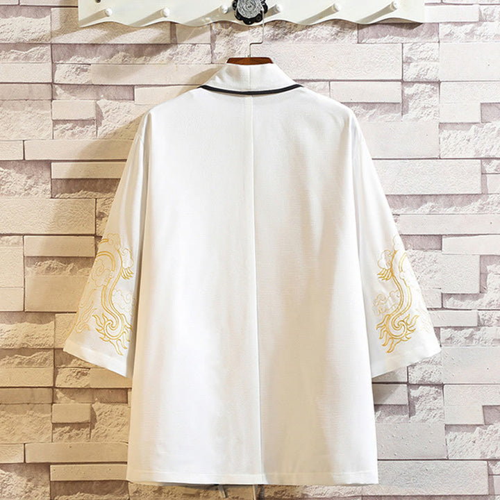 Chaqueta tipo kimono para hombre con bordado de Buddha Stones, dragón, fénix, nubes auspiciosas, olas, hojas y grullas. - image 13