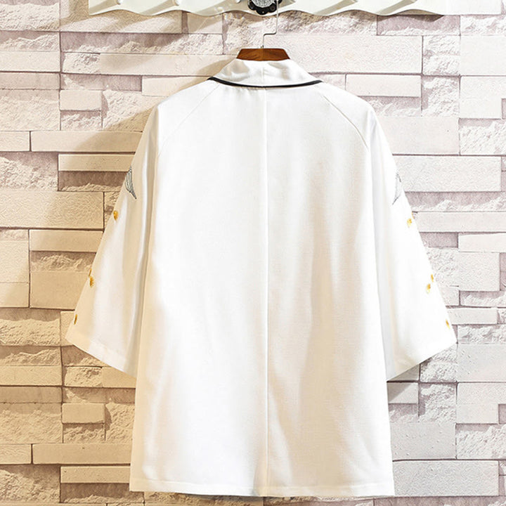 Chaqueta tipo kimono para hombre con bordado de Buddha Stones, dragón, fénix, nubes auspiciosas, olas, hojas y grullas. - image 44