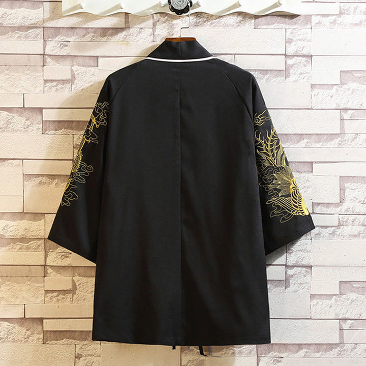 Chaqueta tipo kimono para hombre con bordado de Buddha Stones, dragón, fénix, nubes auspiciosas, olas, hojas y grullas. - image 19