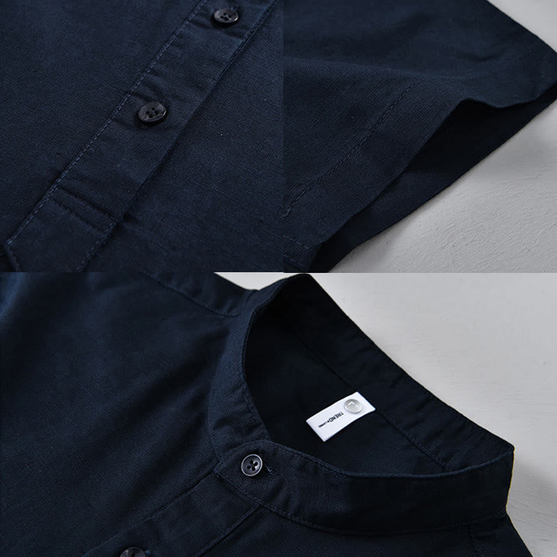 Camisa de lino y algodón de manga corta con botones y estampado de Buddha Stones para hombre, color liso, de verano - image 16