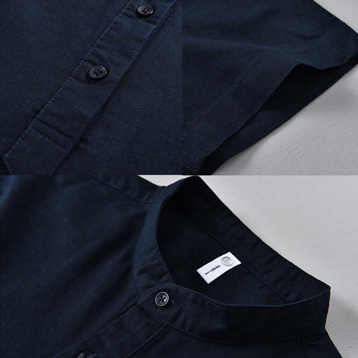Camisa de lino y algodón de manga corta con botones y estampado de Buddha Stones para hombre, color liso, de verano - image 16