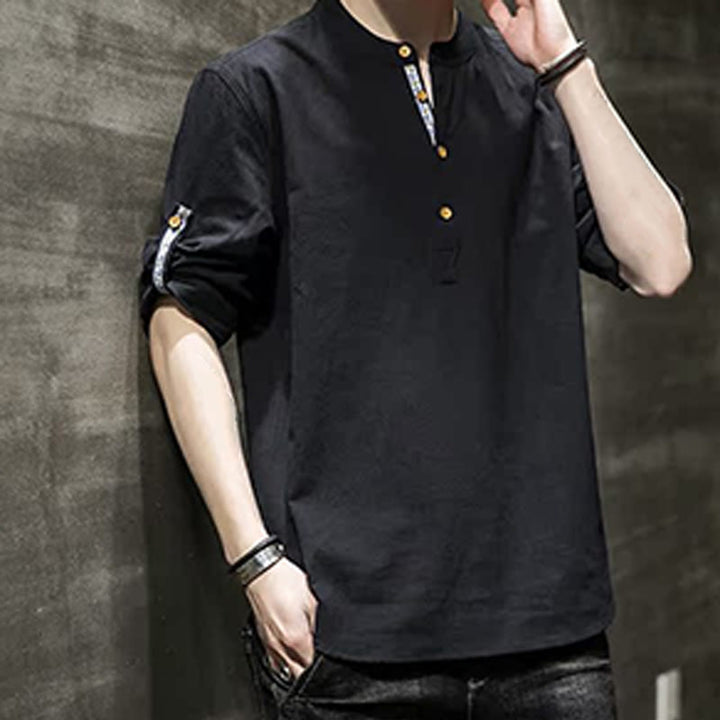 Camisa de lino de verano para hombre, con media manga y botones, de Buddha Stones - image 15