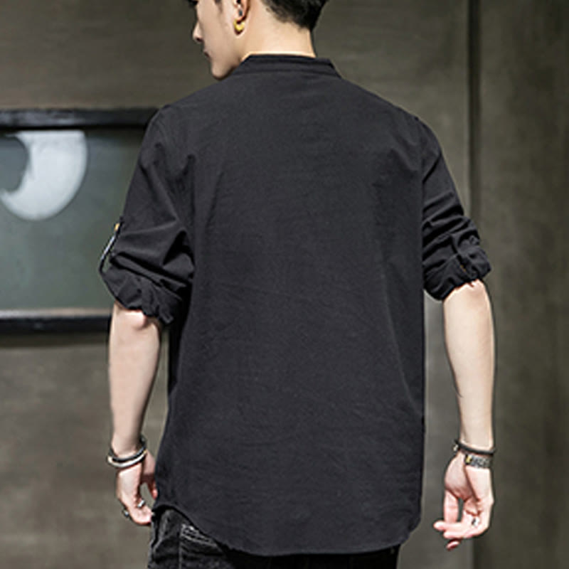 Camisa de lino de verano para hombre, con media manga y botones, de Buddha Stones - image 9