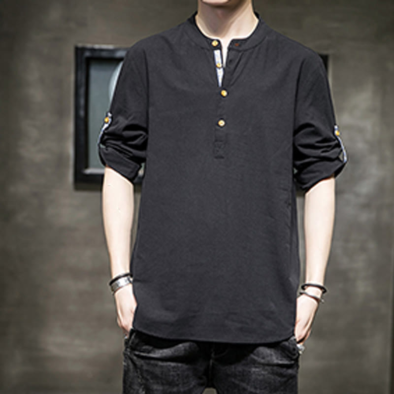 Camisa de lino de verano para hombre, con media manga y botones, de Buddha Stones - image 13