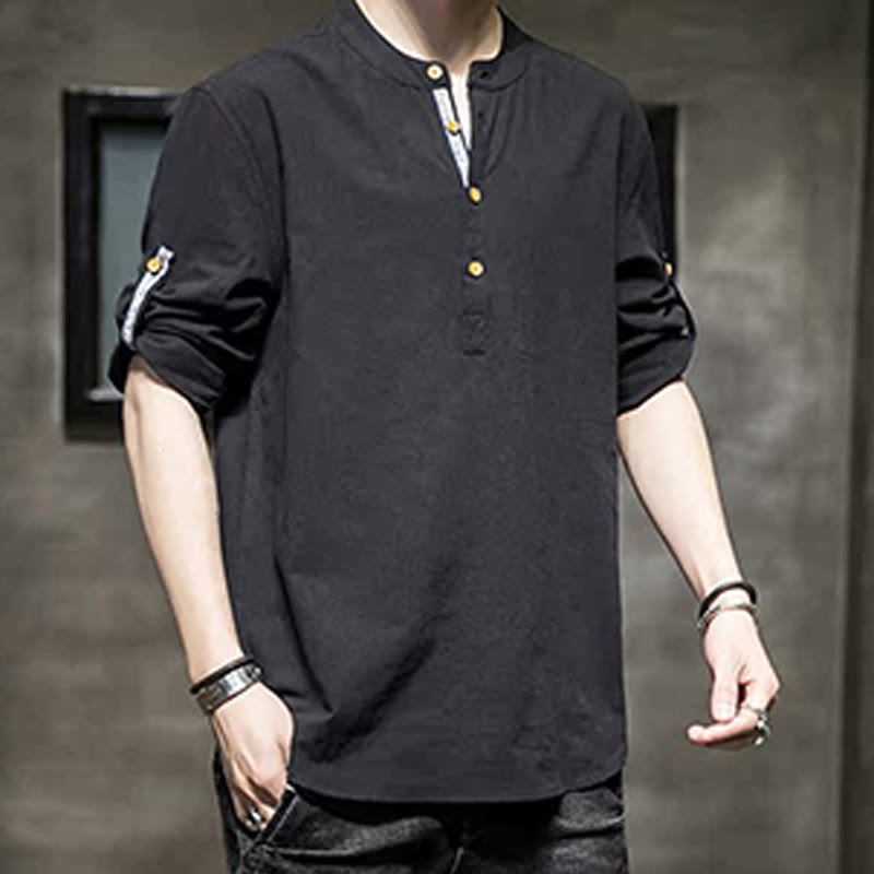 Camisa de lino de verano para hombre, con media manga y botones, de Buddha Stones - image 12