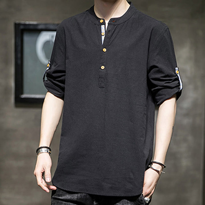 Camisa de lino de verano para hombre, con media manga y botones, de Buddha Stones - image 14