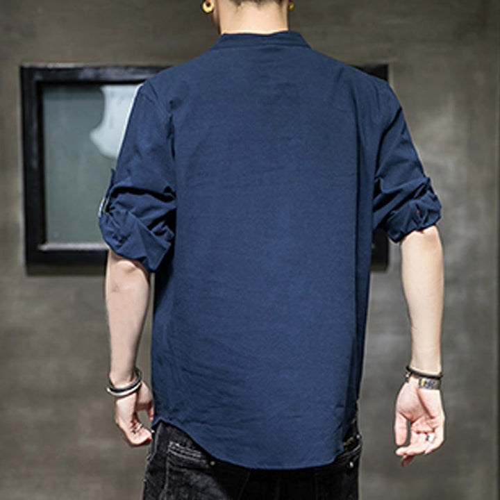 Camisa de lino de verano para hombre, con media manga y botones, de Buddha Stones - image 18