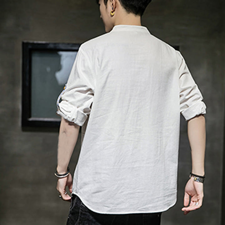 Camisa de lino de verano para hombre, con media manga y botones, de Buddha Stones - image 26