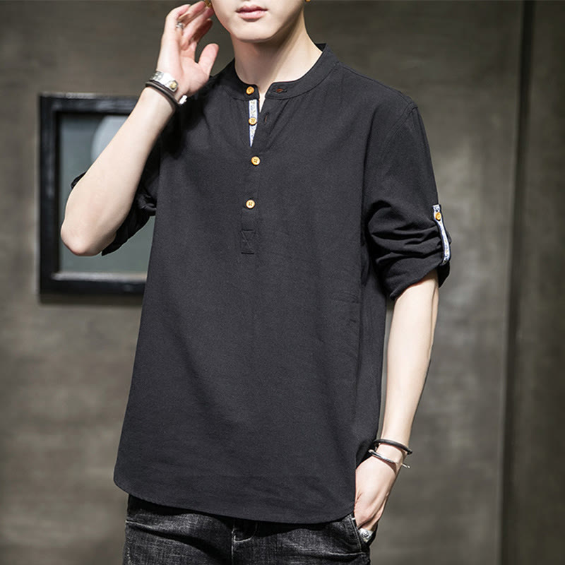 Camisa de lino de verano para hombre, con media manga y botones, de Buddha Stones - image 10