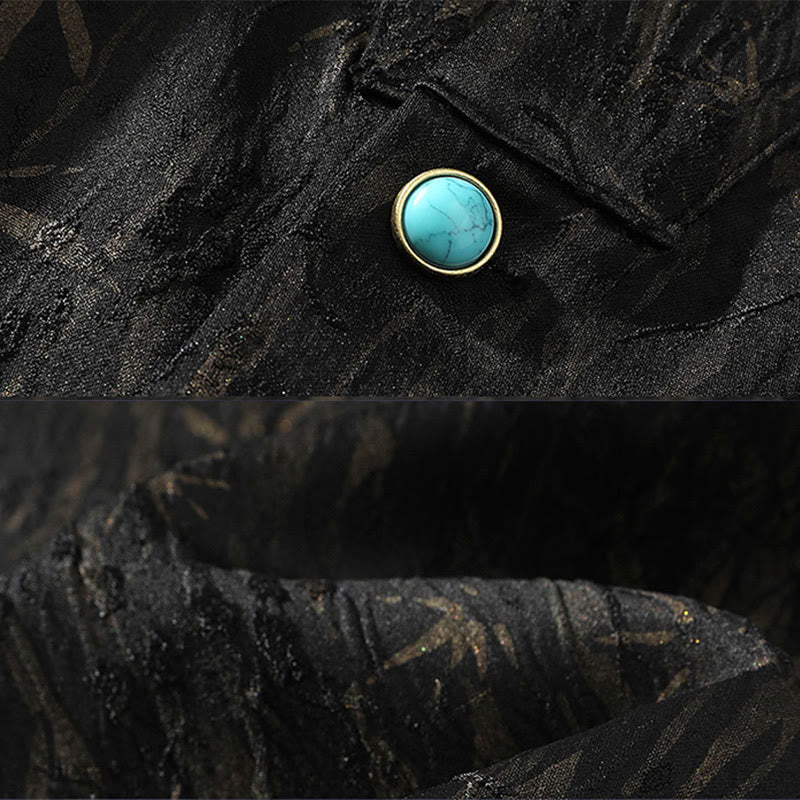 Camisa de lino de media manga para hombre con estampado de bambú dorado jacquard de verano Buddha Stones - image 6