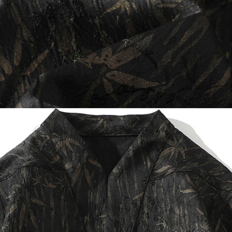 Camisa de lino de media manga para hombre con estampado de bambú dorado jacquard de verano Buddha Stones - image 5