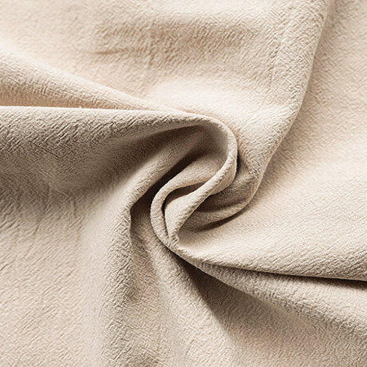 Camisa de lino de media manga para hombre con bolsillos y diseño de traje Tang de color liso de verano con Buddha Stones - image 1