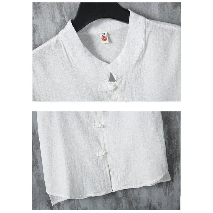 Camisa de algodón de manga corta para hombre, diseño de botones de rana, estilo Tang de verano con Buddha Stones - image 4