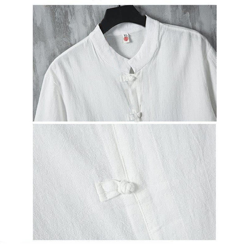 Camisa de algodón de manga corta para hombre, diseño de botones de rana, estilo Tang de verano con Buddha Stones - image 5