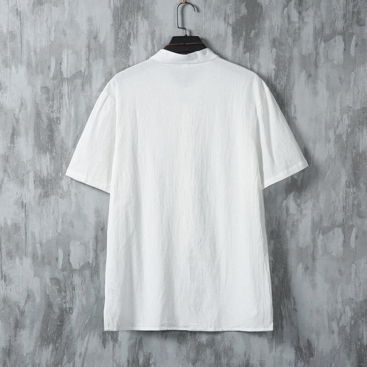 Camisa de algodón de manga corta para hombre, diseño de botones de rana, estilo Tang de verano con Buddha Stones - image 3