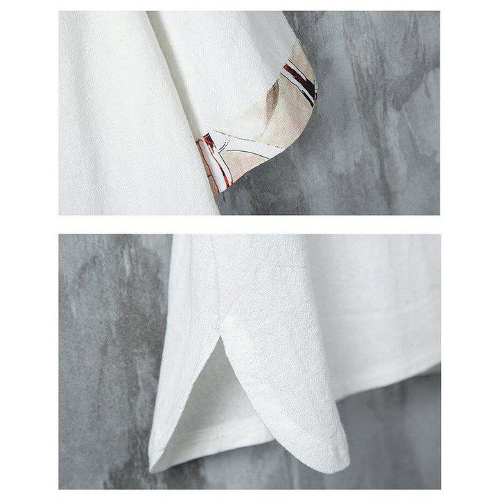 Camisa de lino para hombre de media manga con botones de rana y hojas de bambú amarillas de verano con Buddha Stones - image 5