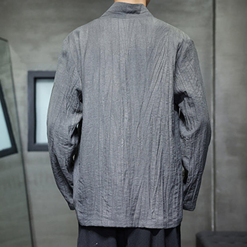 Camisa de lino para hombre de manga larga con cuello en V y estampado de Buddha Stones - image 2