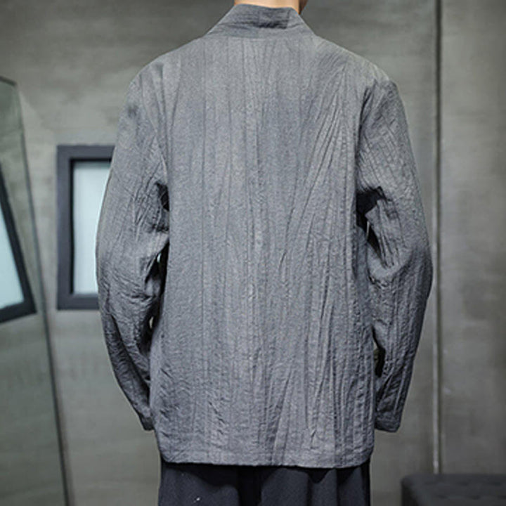 Camisa de lino para hombre de manga larga con cuello en V y estampado de Buddha Stones - image 2