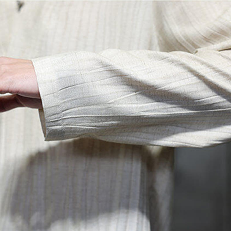 Camisa de lino para hombre de manga larga con cuello en V y estampado de Buddha Stones - image 20